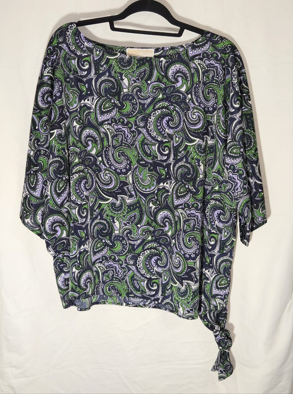 MICHAEL Michael Kors Navy, Green & Purple Paisley Boatneck Tie-Hem Tunic